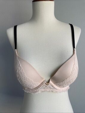 Victoria's Secret Blush Pink Lace Push-Up Bra with Black Straps 34C